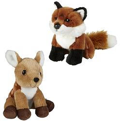 Foto van Knuffeldieren set vos en hertje pluche knuffels 18 cm - knuffel bosdieren