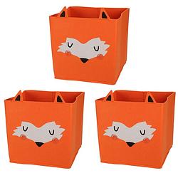 Foto van 3x stuks opbergmand vilt kinderkamer - dieren thema vos - 32 x 32 x 32 cm - opbergmanden