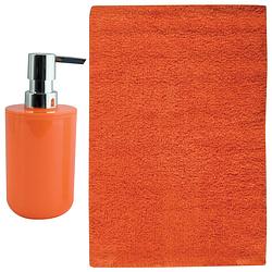 Foto van Msv badkamer droogloop mat - napoli - 45 x 70 cm - met bijpassend zeeppompje - oranje - badmatjes
