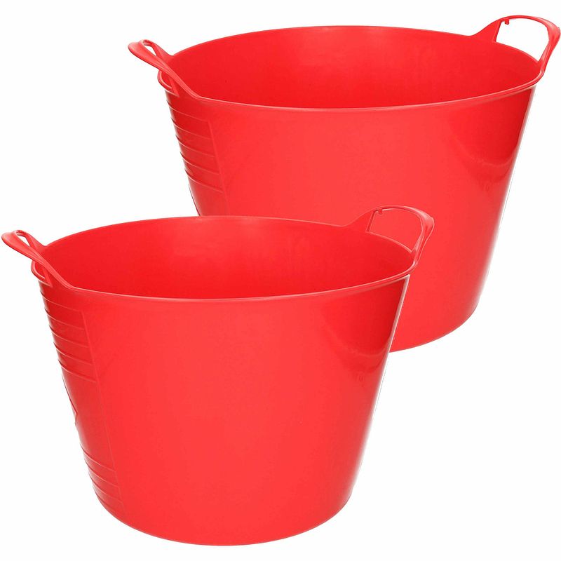 Foto van Flexibele emmer - 2x - rood - 15 liter - kunststof - 35 x 29 cm - wasmanden