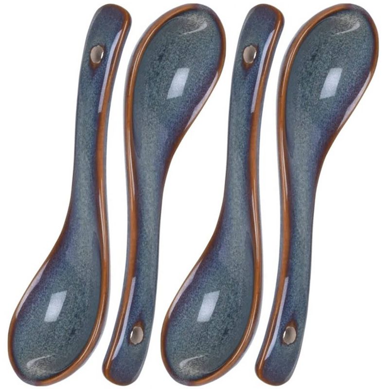 Foto van 4x stuks soeplepels blauw 14 cm van aardewerk - soeplepels