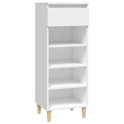 Foto van The living store schoenenrek - compact - wit - 40 x 36 x 105 cm - bewerkt hout en eucalyptushout