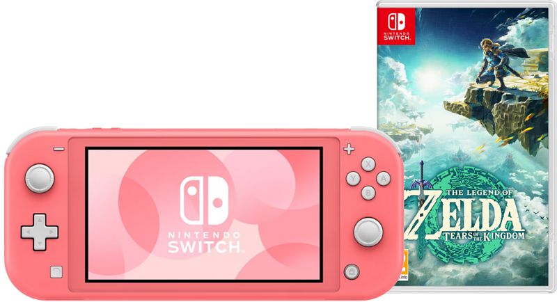 Foto van Nintendo switch lite koraal + zelda: tears of the kingdom