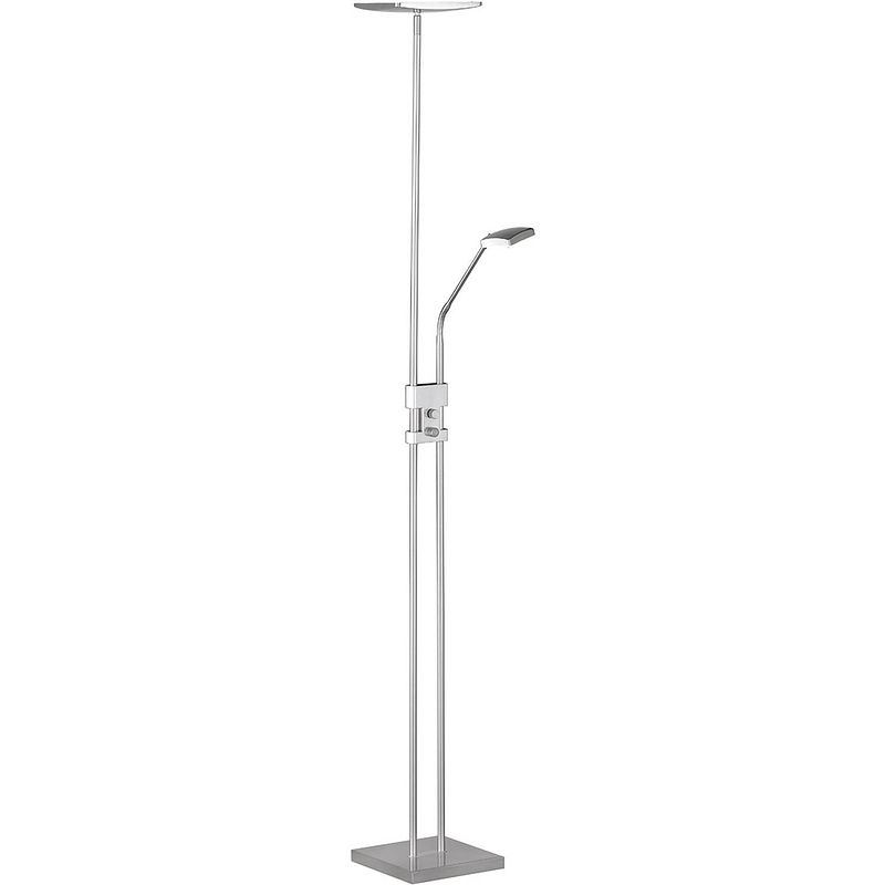 Foto van Led vloerlamp - trion lukens - 15w + 3w - warm wit 3000k - 2-lichts - dimbaar - vierkant - mat nikkel - aluminium