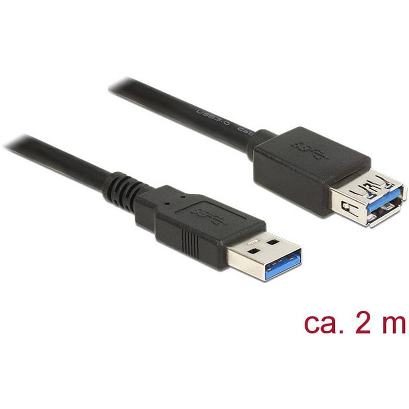 Foto van Delock usb-kabel usb 3.2 gen1 (usb 3.0 / usb 3.1 gen1) usb-a stekker, usb-a bus 2.00 m zwart vergulde steekcontacten 85056