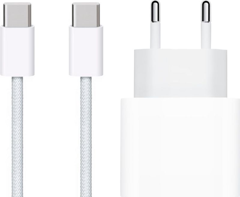 Foto van Apple usb c oplader 20w + usb c kabel 1m nylon wit