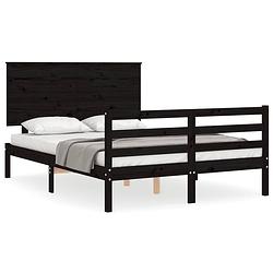 Foto van The living store bedframe - massief grenenhout - zwart - 195.5 x 145.5 x 82.5 cm - met multiplex lattenbodem