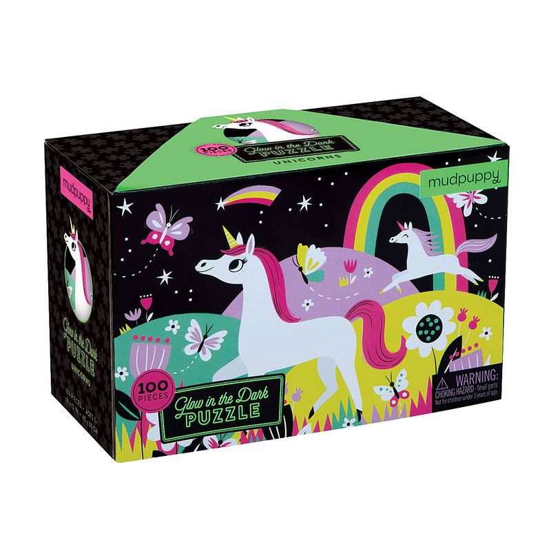 Foto van Mudpuppy puzzel glow in dark - eenhoorns - 100 stukjes