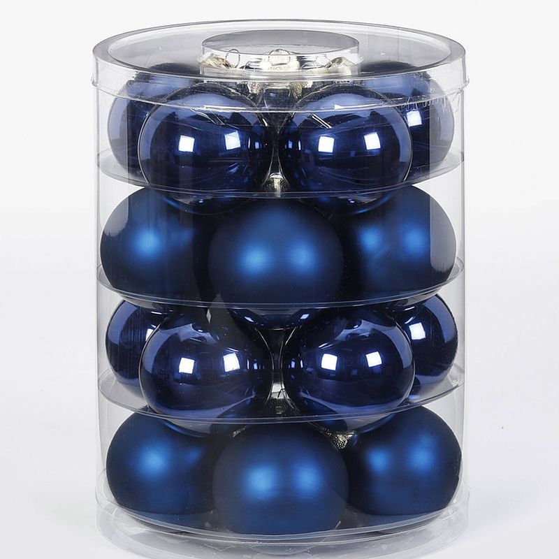 Foto van Tubes met 60x donkerblauwe kerstballen van glas 6 cm glans en mat - kerstbal