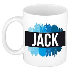 Foto van Naam cadeau mok / beker jack met blauwe verfstrepen 300 ml - naam mokken