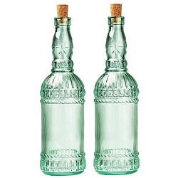 Foto van 2x stuks glazen fles/karaf met kurk en dop 71 cl - schenkkannen
