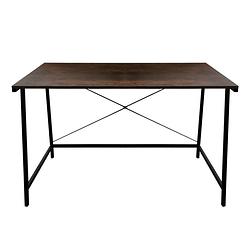 Foto van Bureau laptop computer tafel stoer - industrieel vintage - zwart metaal bruin hout