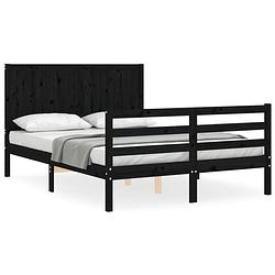 Foto van The living store bedframe - grenenhout - zwart - 205.5 x 125.5 x 100 cm - multiplex lattenbodem