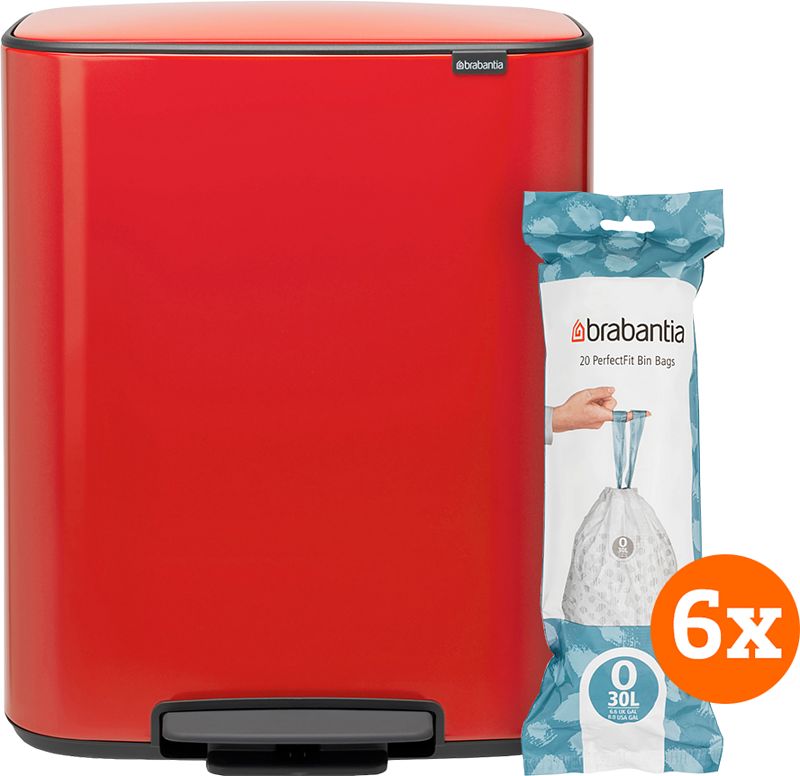 Foto van Brabantia bo pedal bin 2 x 30 liter passion red + vuilniszakken (120 stuks)