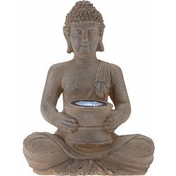 Foto van Tuinverlichting solar lamp boeddha beeld bruin 28 cm - tuinbeelden
