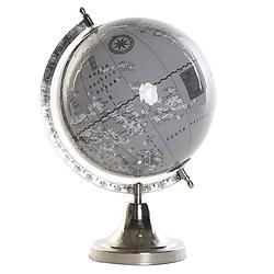 Foto van Decoratie wereldbol/globe grijs/zilver op aluminium voet 32 x 23 cm - wereldbollen