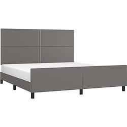 Foto van The living store hoofdeinde gray kunstleer bedframe - verstelbare hoogte - multiplex lattenbodem - 203 x 166 x 118/128