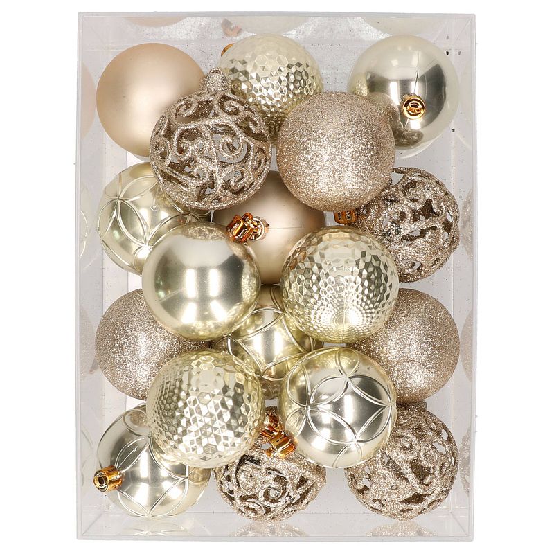 Foto van 37x stuks kunststof kerstballen licht champagne 6 cm - kerstbal