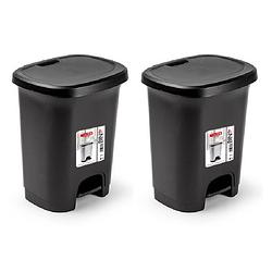 Foto van Set van 2x stuks afvalemmers/vuilnisemmers/pedaalemmers 8 liter in het zwart met deksel en pedaal - prullenbakken