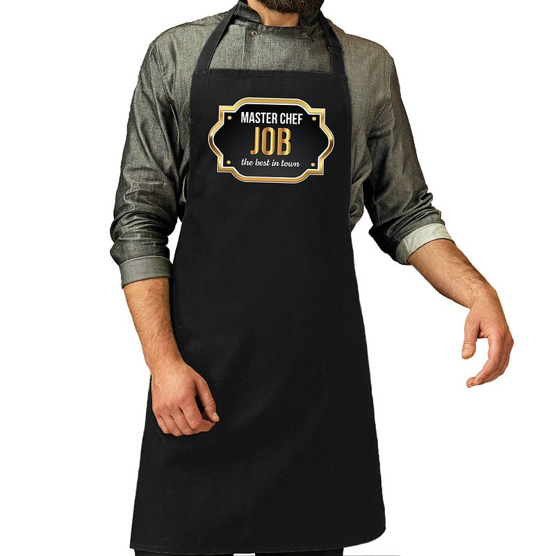 Foto van Master chef job keukenschort/ barbecue schort zwart voor heren - feestschorten