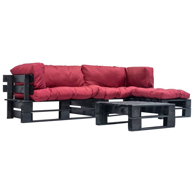 Foto van Vidaxl 4-delige loungeset pallet met rode kussens hout