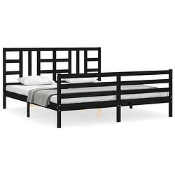 Foto van The living store massief grenenhouten bedframe - 205.5 x 185.5 x 100 cm - zwart