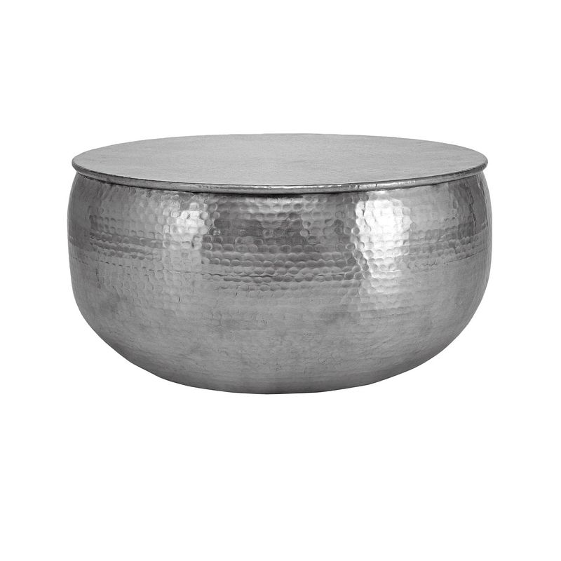 Foto van Womo-design salontafel, ø 60x30,5 cm, zilver, gemaakt van gehamerd aluminium legering