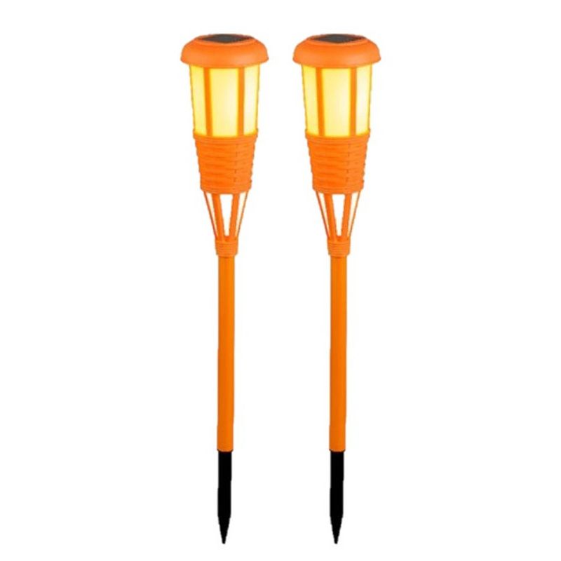 Foto van 2x stuks solar tuinfakkel/tuinlamp oranje op zonne-energie 61 cm - fakkels