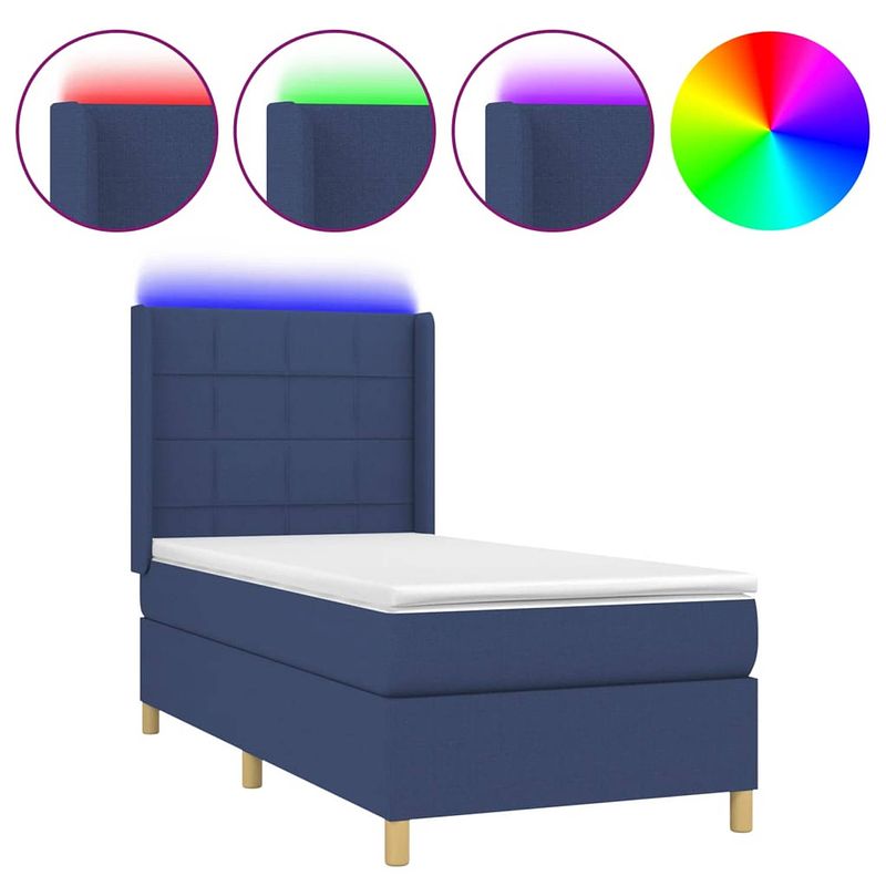 Foto van The living store boxspring bed - led - blauw - 203x93x118/128 cm