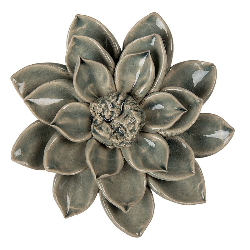 Foto van Clayre & eef decoratie beeld bloem ø 14*4 cm turquoise keramiek decoratief figuur decoratieve accessoires