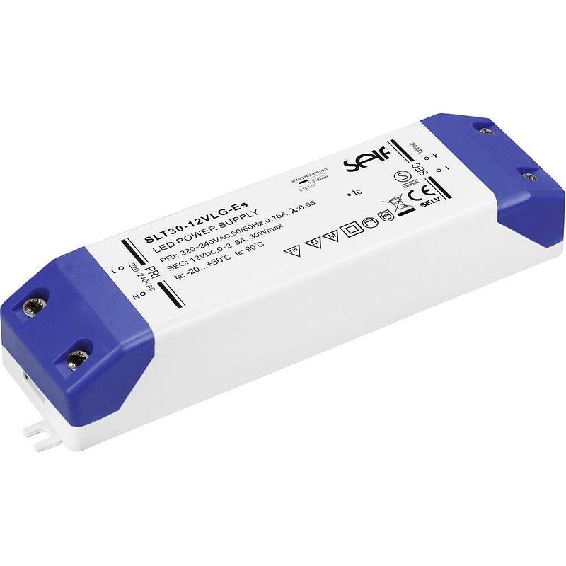 Foto van Self electronics slt30-12vlg-es led-driver constante spanning 30 w 0 - 2.5 a 12.0 v/dc geschikt voor meubels, niet dimbaar, overbelastingsbescherming,