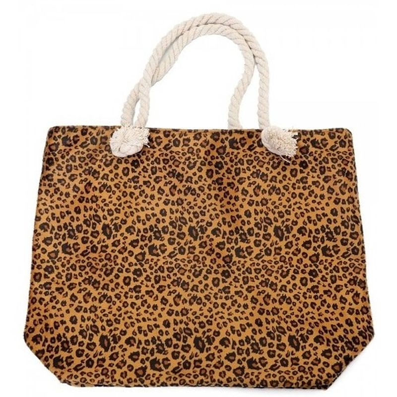 Foto van Shopper/boodschappen tas luipaard/panter print bruin 43 cm - boodschappentassen