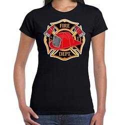 Foto van Carnaval brandweervrouw / brandweer shirt / kostuum zwart voor dames 2xl - feestshirts