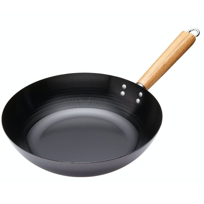 Foto van Kitchencraft wokpan 30 cm staal/hout zwart/naturel