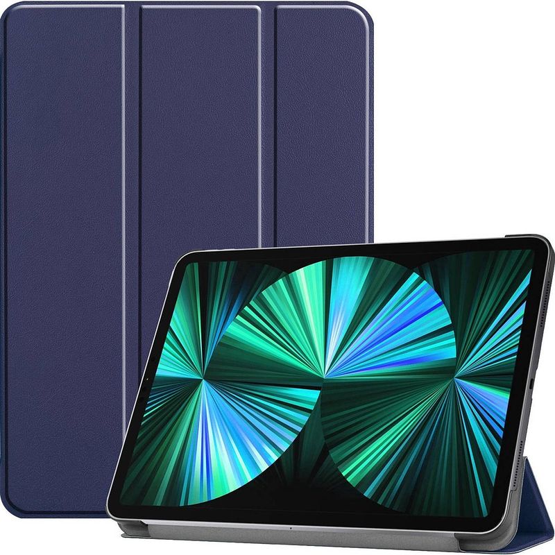 Foto van Basey ipad pro 2021 12,9 inch hoes case hoesje donker blauw hardcover book case cover