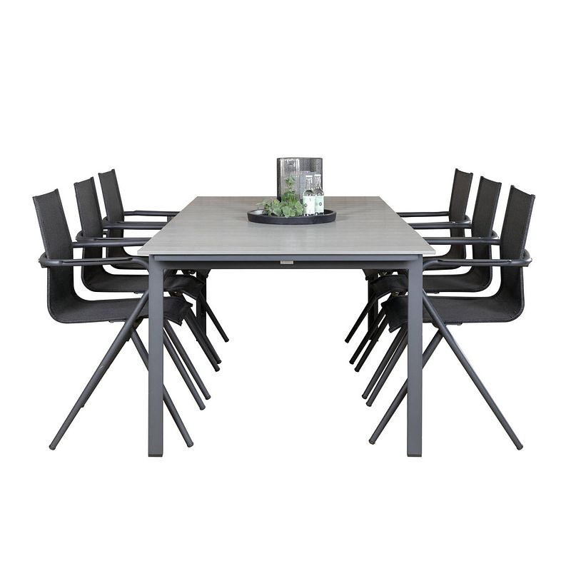 Foto van Levels tuinmeubelset tafel 100x229/310cm en 6 stoel alina zwart, grijs.