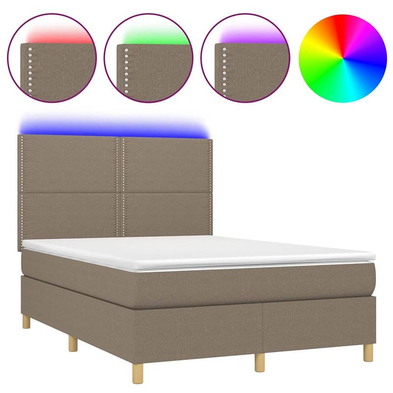 Foto van The living store boxspring bed - led - taupe - 193x144x118/128 cm - pocketvering matras - huidvriendelijk topmatras