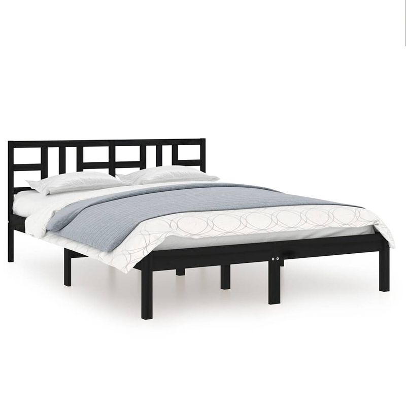 Foto van The living store bedframe - grenenhout - multiplex lattenbodem - 195.5 x 145.5 x 31 cm - zwart