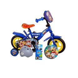 Foto van Volare kinderfiets paw patrol - 10 inch - blauw - doortrapper - inclusief fietshelm & accessoires