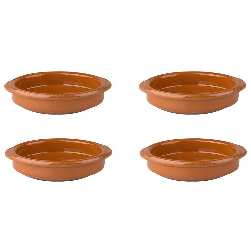 Foto van Set van 4x tapas schaaltjes terracotta 12 x 3 cm ovenbestendig - ovenschaaltjes - creme brulee schaaltjes