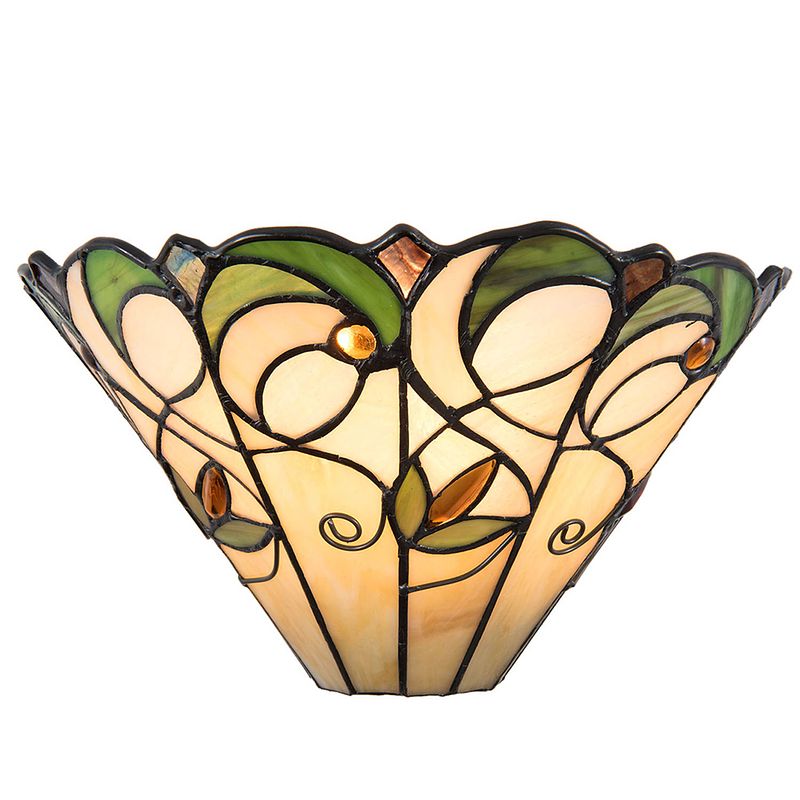 Foto van Haes deco - wandlamp tiffany beige, groen 30x15x16 cm e14/max 1x40w