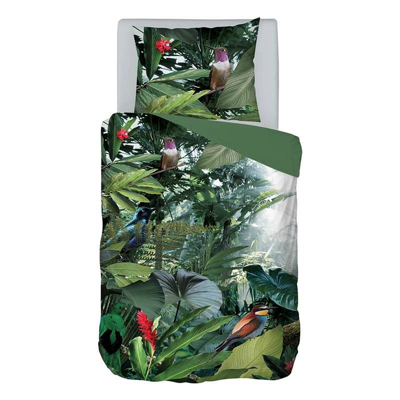 Foto van Snoozing tropical birds dekbedovertrek - 1-persoons (140x200/220 cm + 1 sloop) - katoen satijn - groen