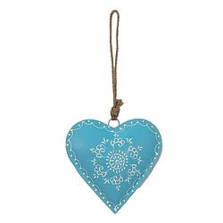 Foto van Clayre & eef decoratie hanger hart 16*1*15 cm blauw ijzer bloem woondecoratie blauw woondecoratie