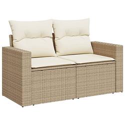 Foto van Vidaxl tuinbank 2-zits met kussens poly rattan beige