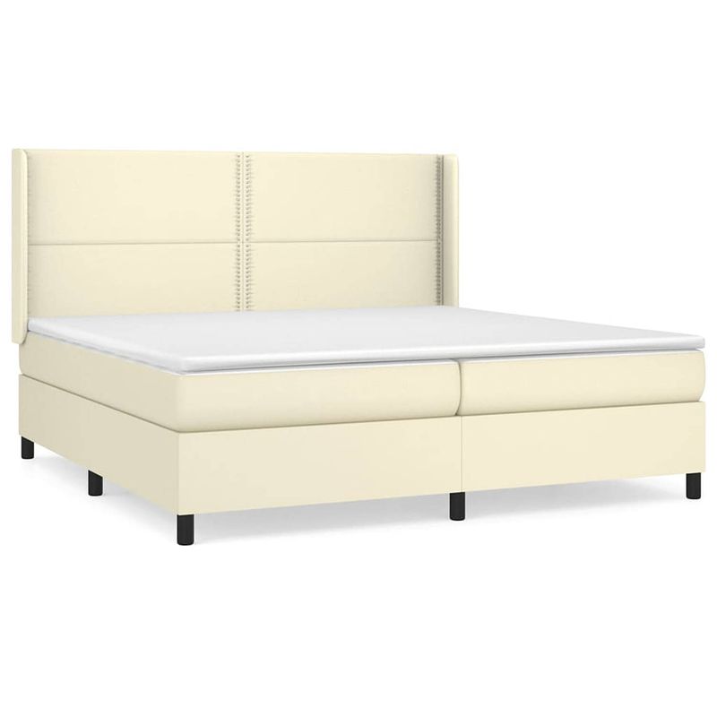 Foto van The living store boxspringbed - bed - 203 x 203 x 118/128 cm - crème kunstleer