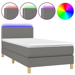 Foto van The living store boxspring bed - pocketvering matras - led - 193 x 90 cm - donkergrijs