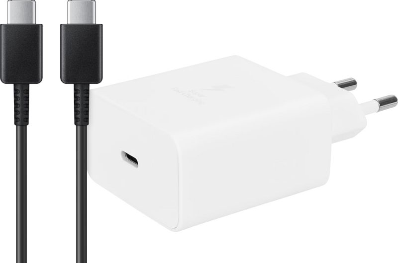 Foto van Samsung super fast charging oplader 65w wit + usb c kabel 1m kunststof zwart