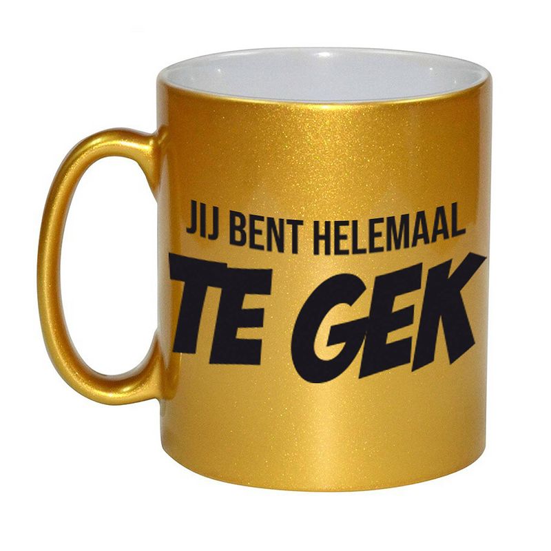 Foto van Jij bent helemaal te gek mok / beker gouden cadeau collega 330 ml - feest mokken