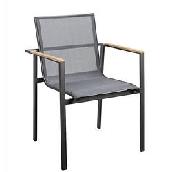 Foto van Yoi - mizu stackable dining chair alu dark grey/carbon textilene