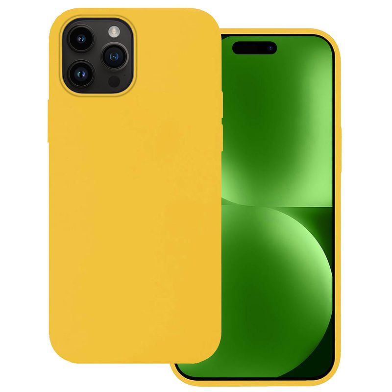 Foto van Basey iphone 15 pro hoesje siliconen back cover case - iphone 15 pro hoes silicone case hoesje - geel